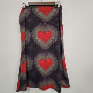 Omighty Womens Heart Tie Dye Hippie Festival Midi Skirt Size S Black Red Grunge